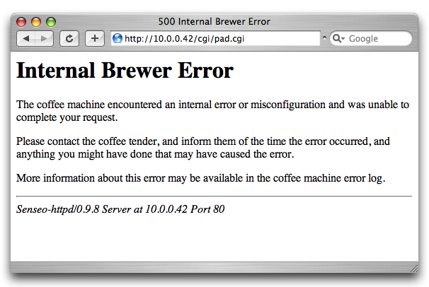 HTTP 500 - Internal Brewer Error