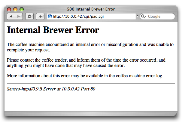 HTTP 500 - Internal Brewer Error